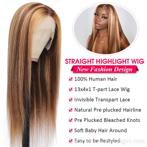High-definition front lace 100% human hair wig pre-connected 150% density Brazilian straight hair T-shaped lace wig discount